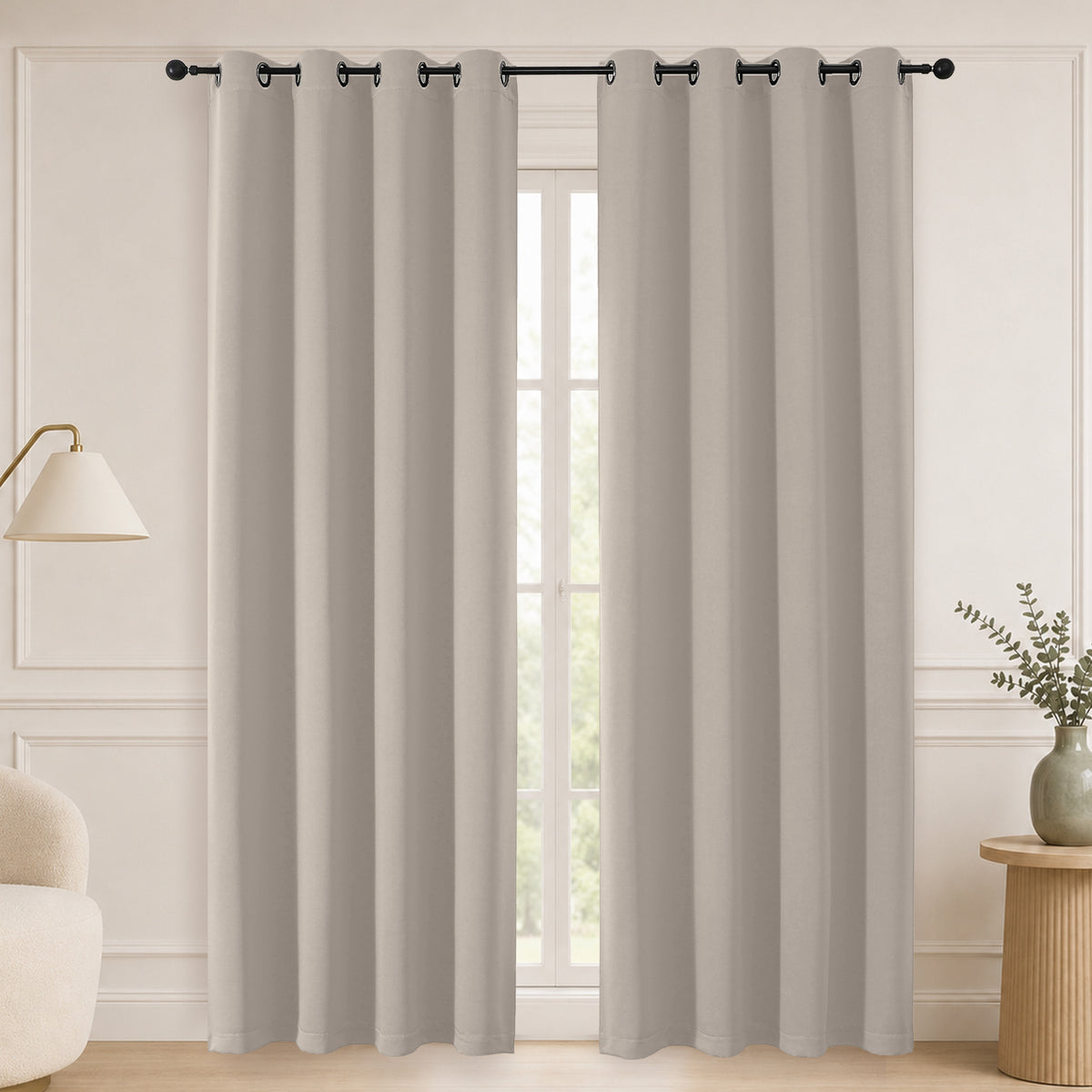 MKHILL Grommet Blackout Curtains, 2 Panels - Stone - 50"W x 84"L - 2 Panels