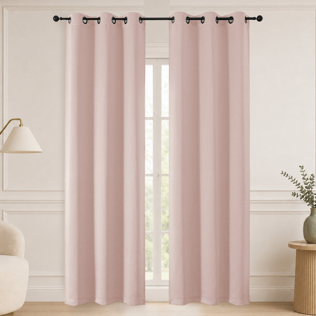 MKHILL Grommet Blackout Curtains, 2 Panels - Blush - 40"W x 84"L - 2 Panels