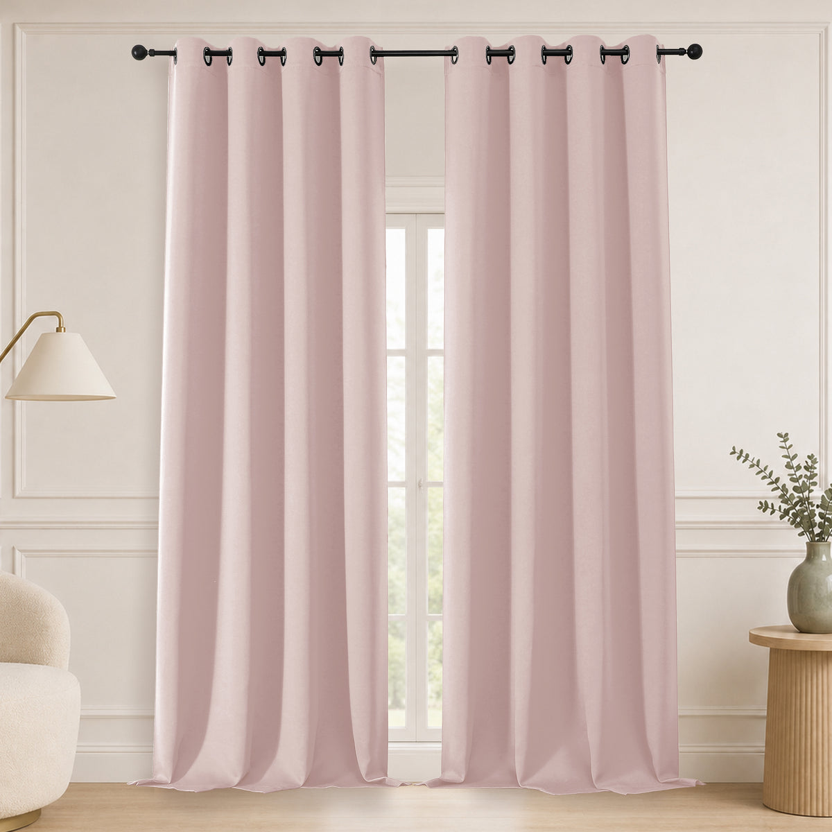 MKHILL Grommet Blackout Curtains, 2 Panels - Blush - 50"W x 108"L - 2 Panels