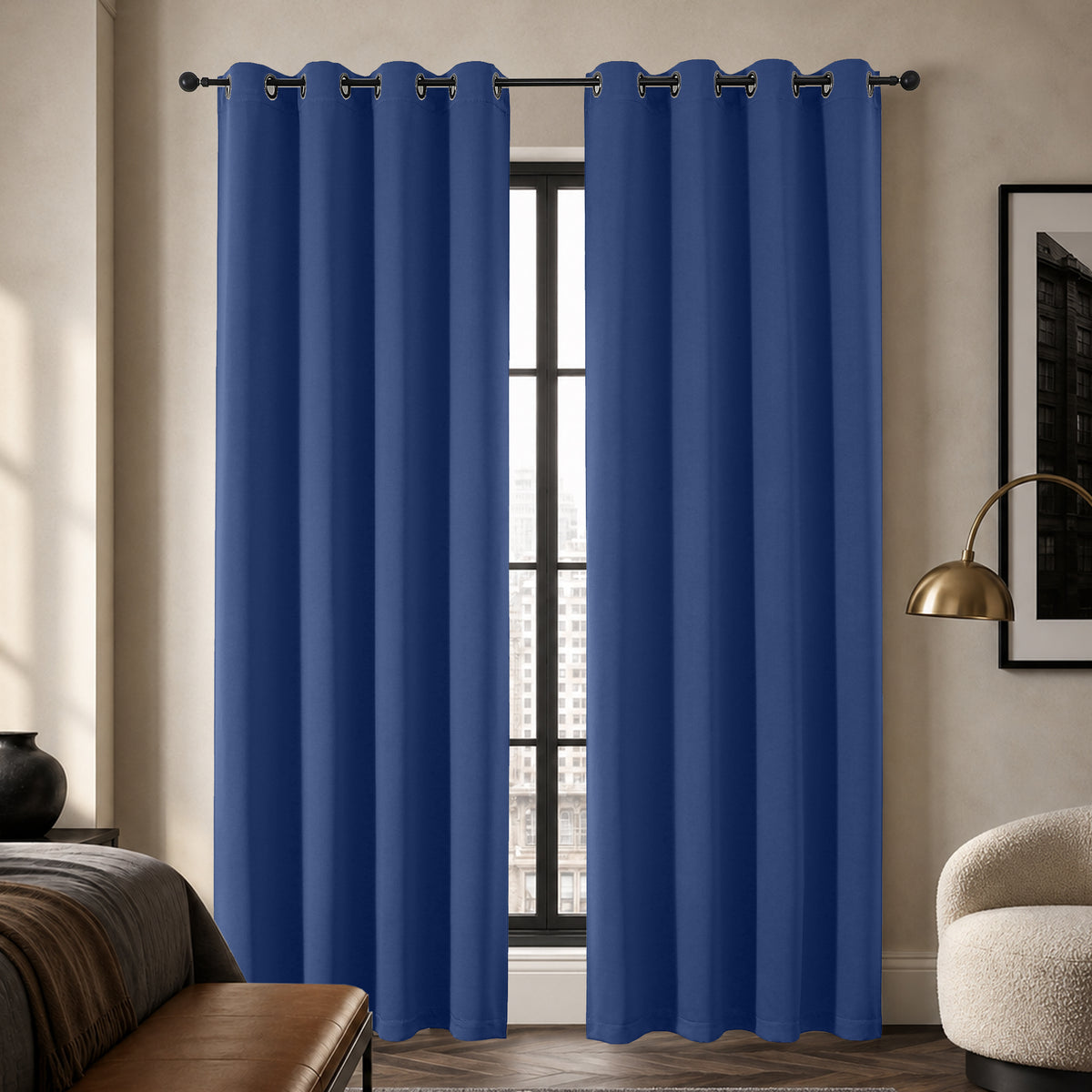 MKHILL Grommet Blackout Curtains, 2 Panels - Royal Blue - 50"W x 84"L - 2 Panels