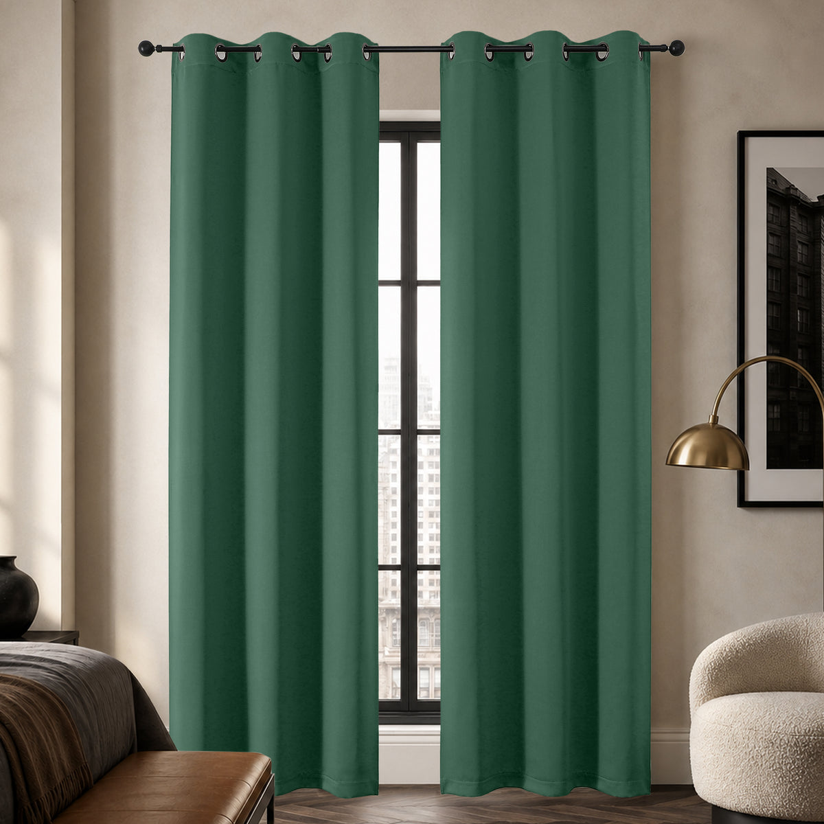 MKHILL Grommet Blackout Curtains, 2 Panels - Ever Green - 40"W x 84"L - 2 Panels