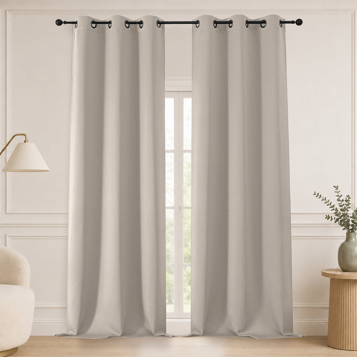 MKHILL Grommet Blackout Curtains, 2 Panels - Stone - 40"W x 96"L - 2 Panels