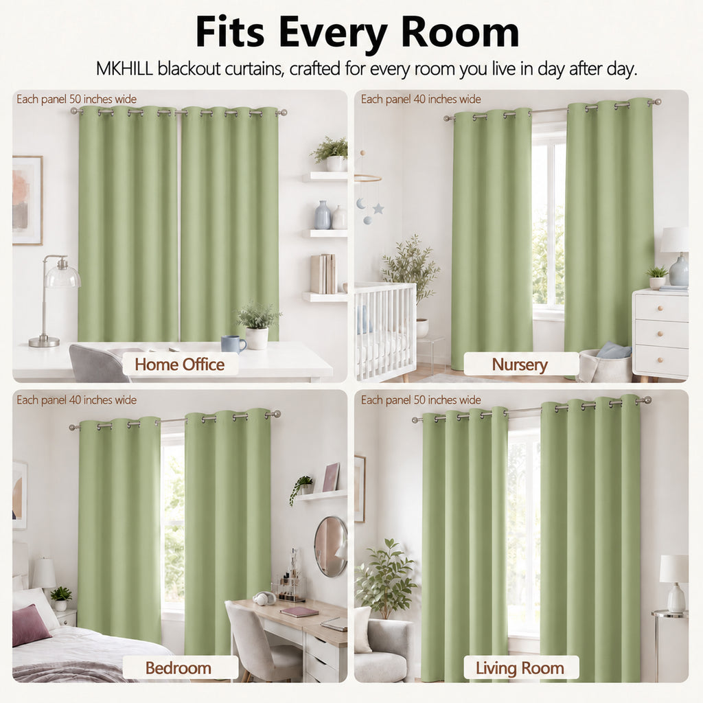 MKHILL Grommet Blackout Curtains, 2 Panels - Sage Green - product detail