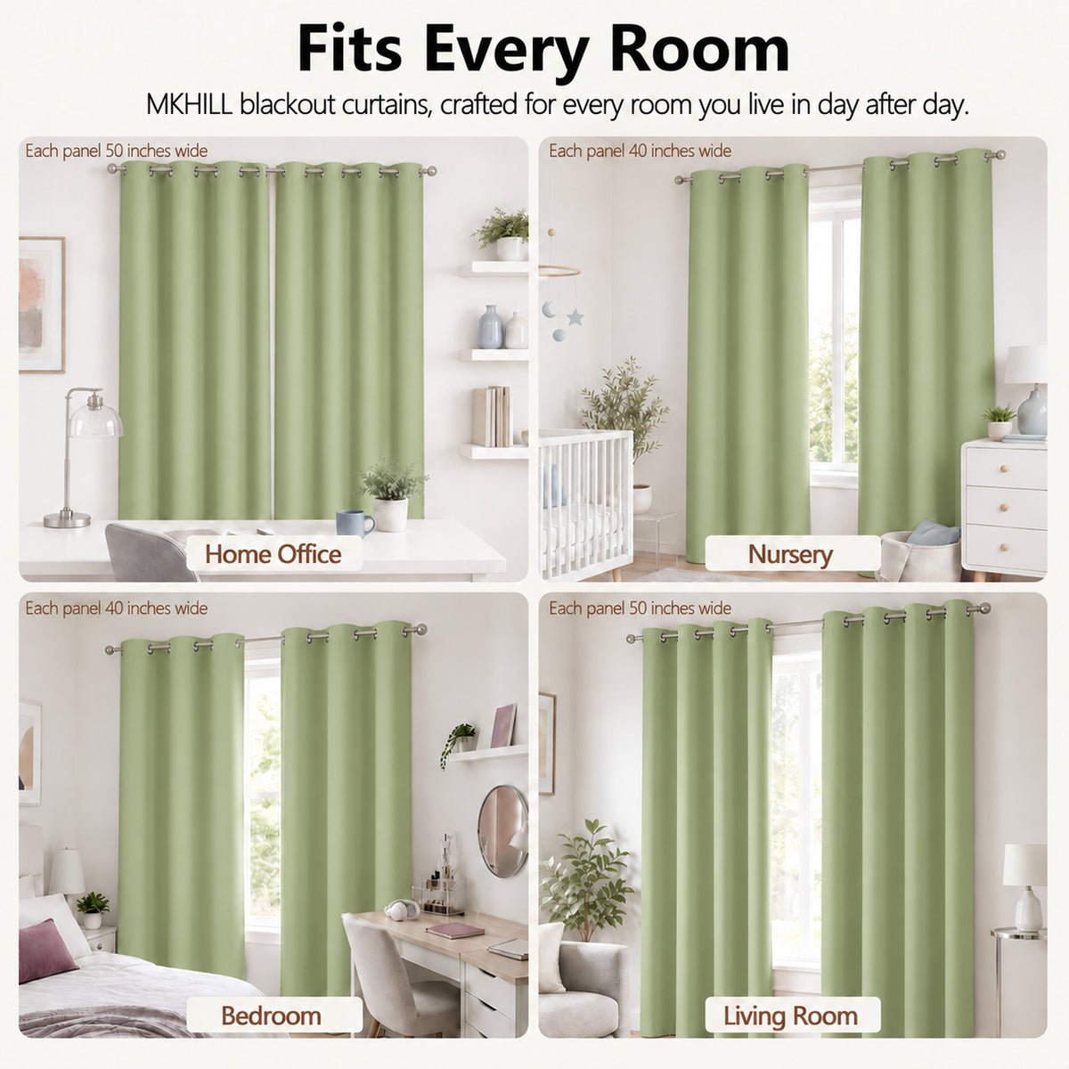 MKHILL Grommet Blackout Curtains, 2 Panels - Sage Green - product detail