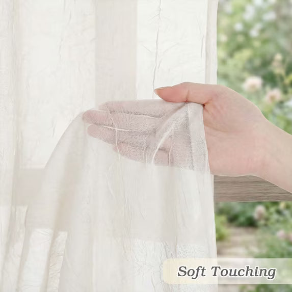 MKHILL 42x84 Ivory Crushed Sheer Curtains 2 Panels Set