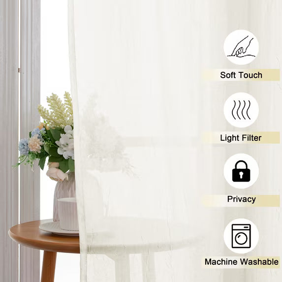 MKHILL 42x84 Ivory Crushed Sheer Curtains 2 Panels Set