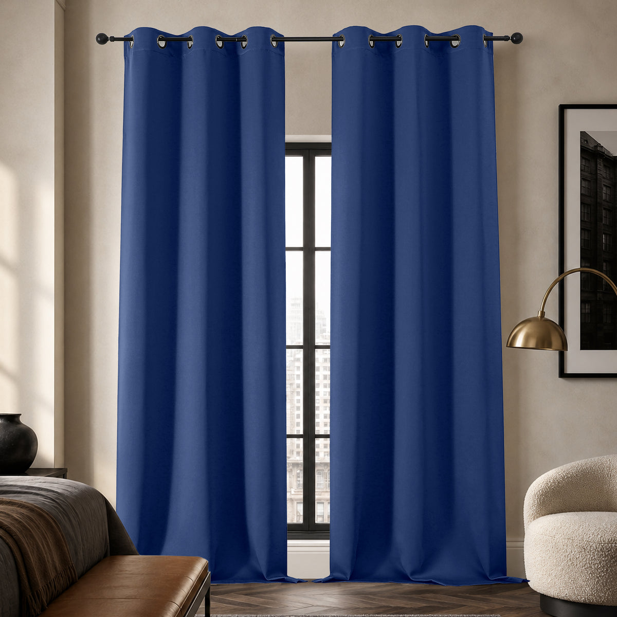 MKHILL Grommet Blackout Curtains, 2 Panels - Royal Blue - 40"W x 96"L - 2 Panels