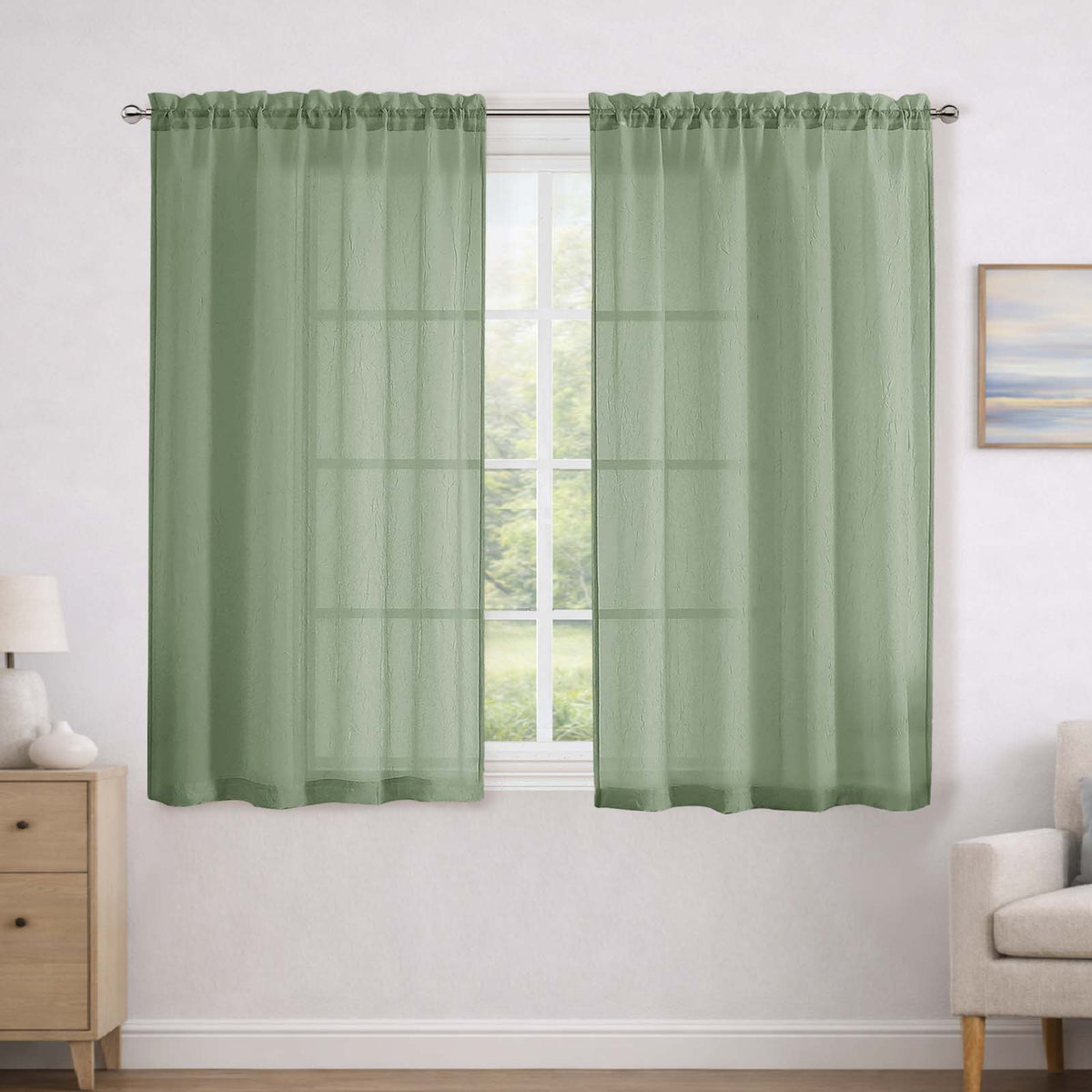 MKHILL Crushed Sheer Curtains, 2 Panels – Light Filtering Voile Drapes