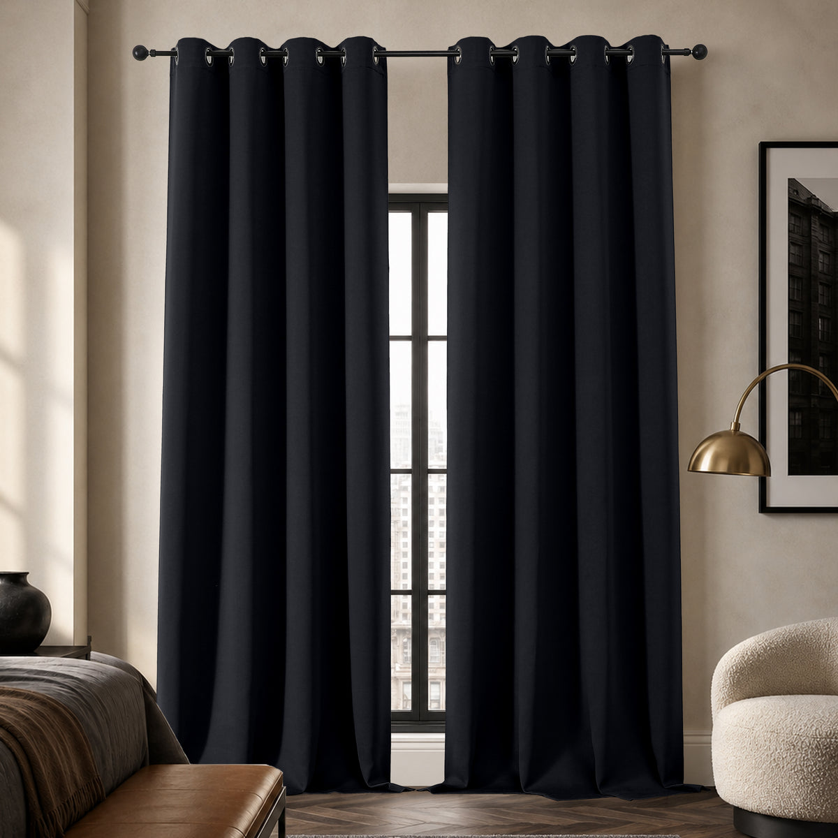 MKHILL Grommet Blackout Curtains, 2 Panels - Black - 50"W x 108"L - 2 Panels