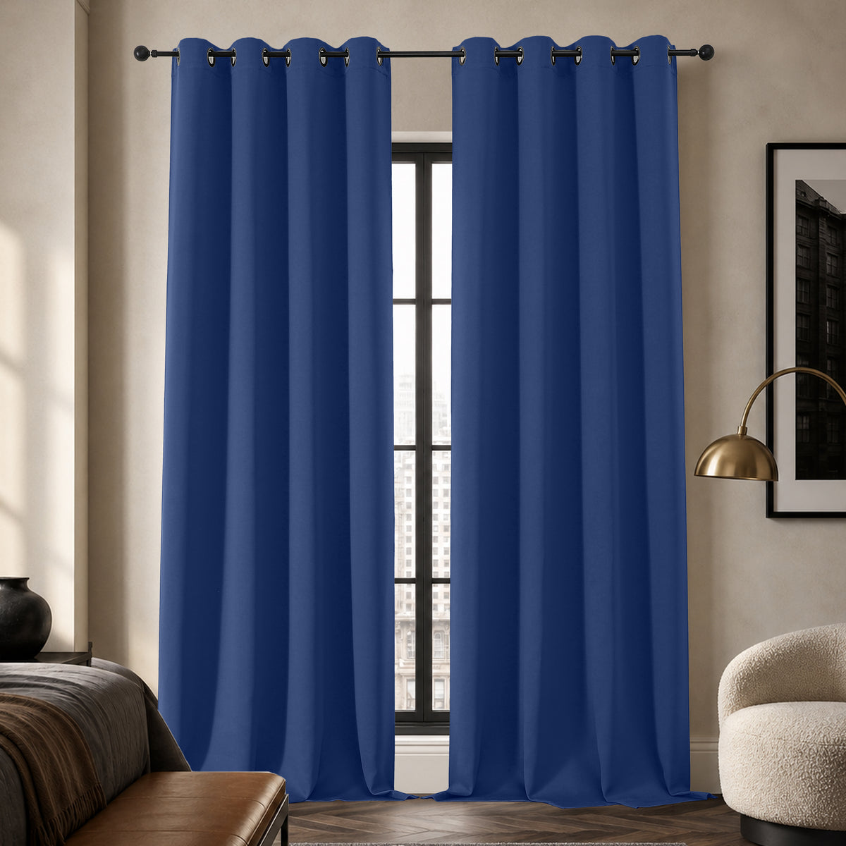 MKHILL Grommet Blackout Curtains, 2 Panels - Royal Blue - 50"W x 96"L - 2 Panels