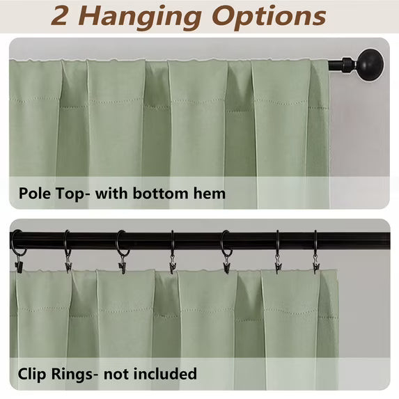 MKHILL Vela Sage Green Short Blackout Curtains 24 Inch 2 Panels Set