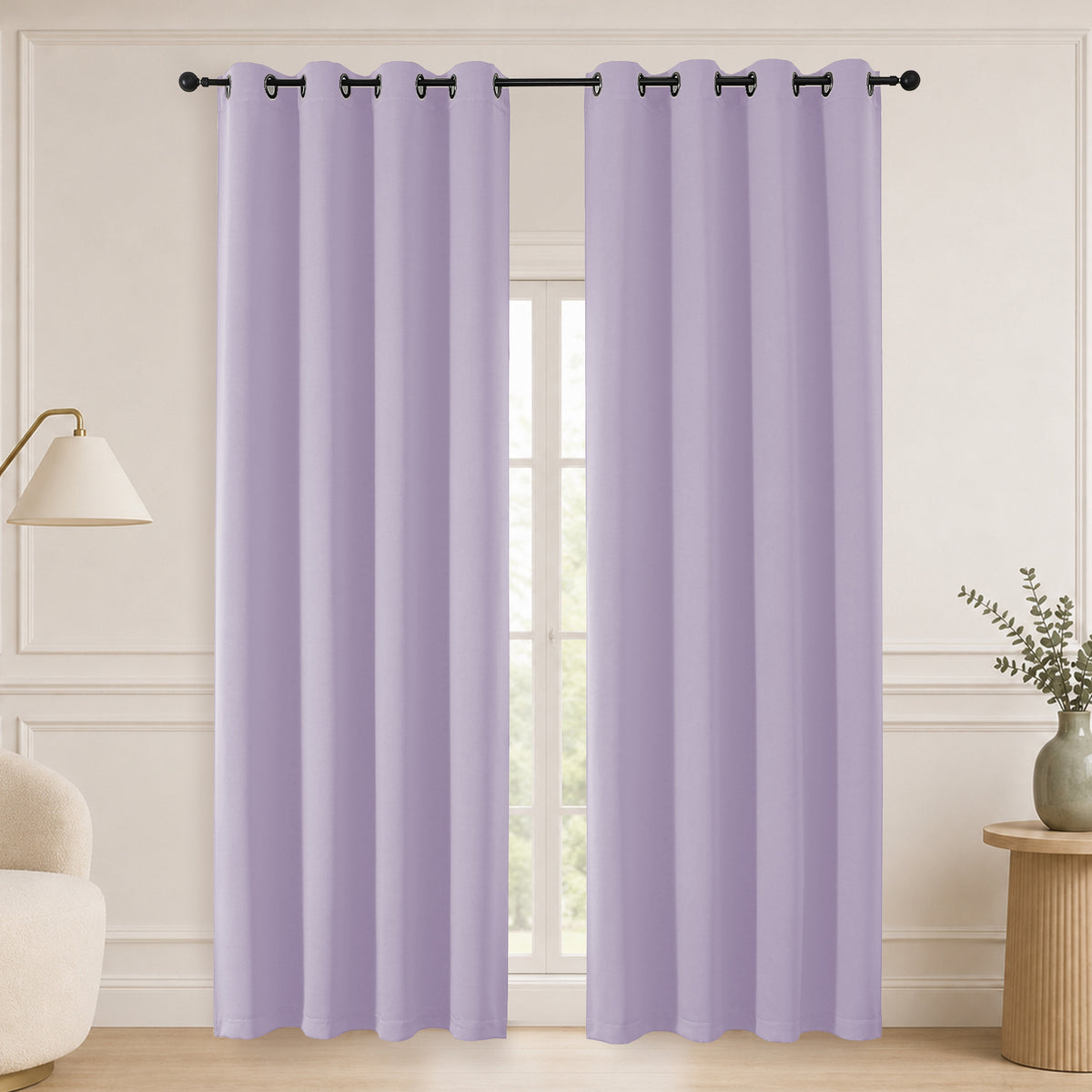 MKHILL Grommet Blackout Curtains, 2 Panels - Lavender - 50"W x 90"L - 2 Panels