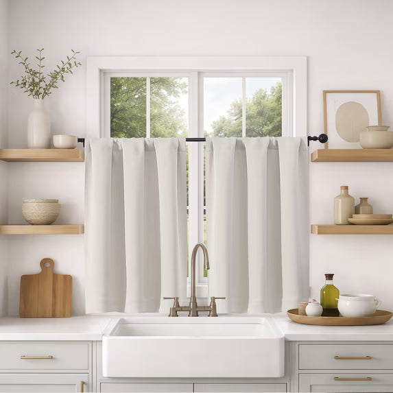 MKHILL Vela Natural Short Blackout Curtains 24 Inch Length 2 Panels