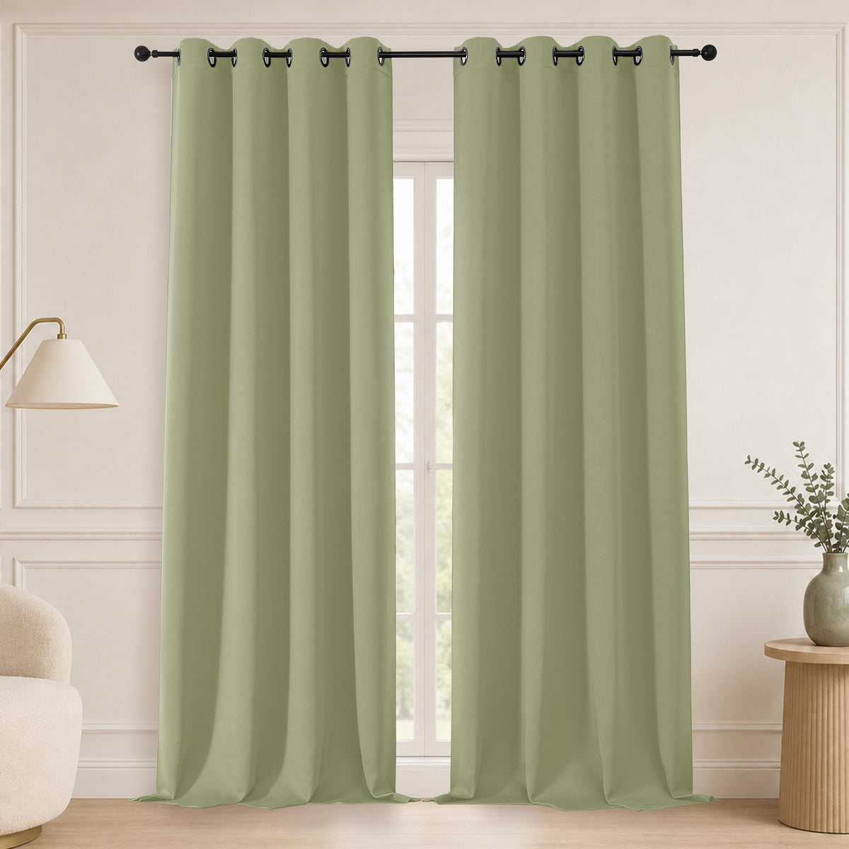 MKHILL Grommet Blackout Curtains, 2 Panels - Sage Green - 50"W x 96"L - 2 Panels
