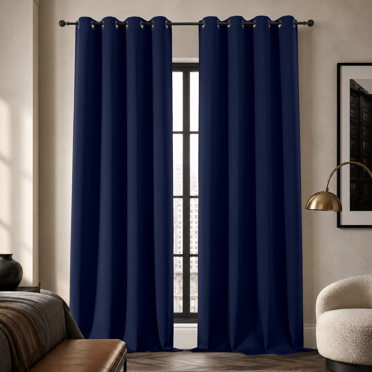 MKHILL Grommet Blackout Curtains, 2 Panels - Navy - 50"W x 96"L - 2 Panels