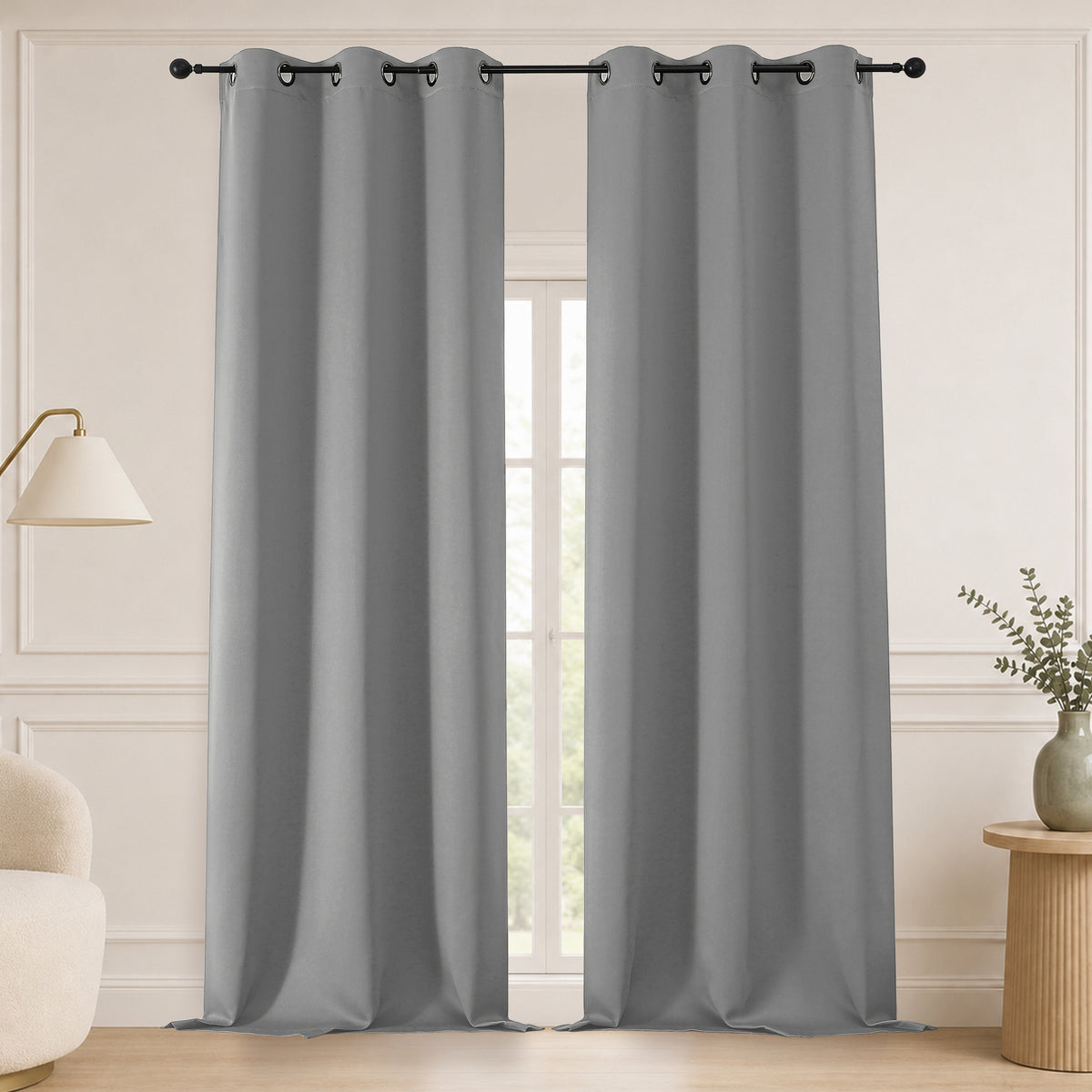 MKHILL Grommet Blackout Curtains, 2 Panels - Grey - 40"W x 96"L - 2 Panels
