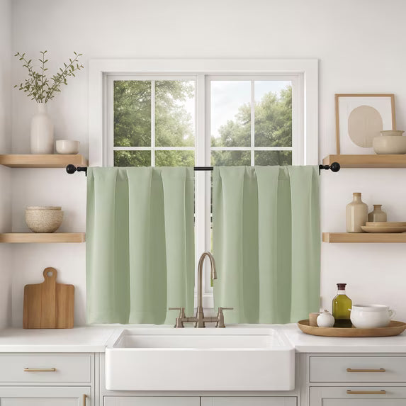 MKHILL Vela Blackout Tier Curtains 24 Inch 2 Panels, Light Green