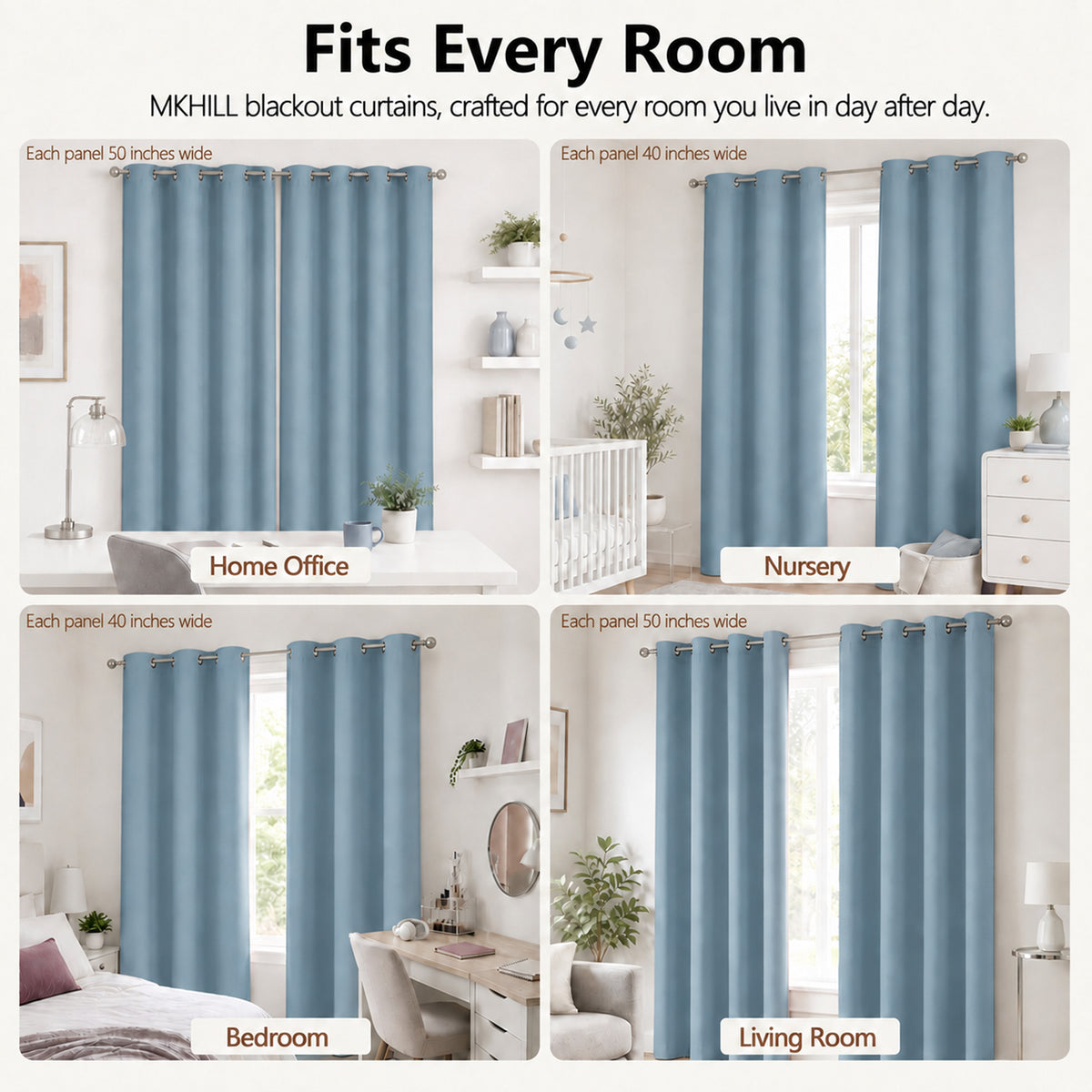 MKHILL Grommet Blackout Curtains, 2 Panels - Mineral - product detail