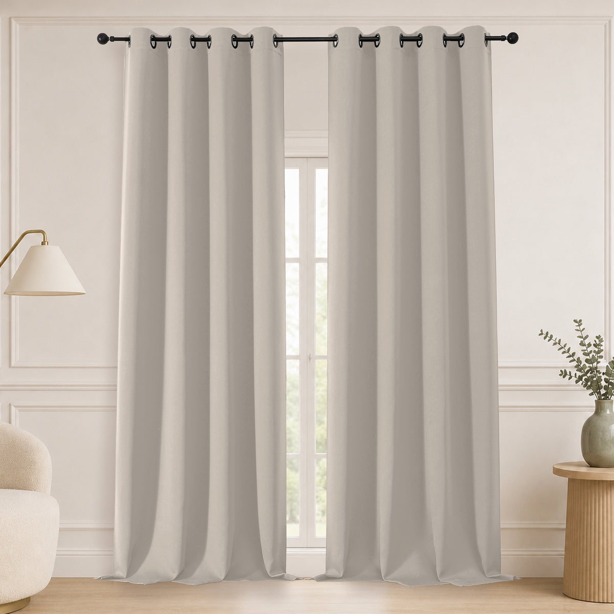 MKHILL Grommet Blackout Curtains, 2 Panels - Stone - 50"W x 108"L - 2 Panels