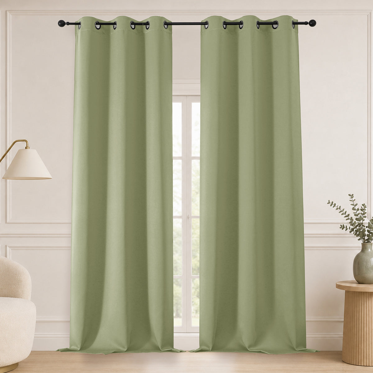 MKHILL Grommet Blackout Curtains, 2 Panels - Sage Green - 40"W x 96"L - 2 Panels