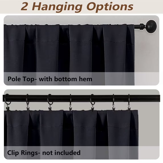 MKHILL Aether Black Blackout Curtains 2 Panels，Each 40" W x 63" L, Black