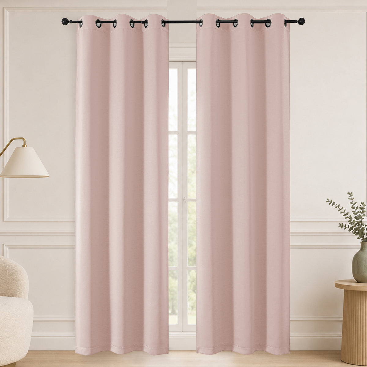 MKHILL Grommet Blackout Curtains, 2 Panels - Blush - 40"W x 72"L - 2 Panels