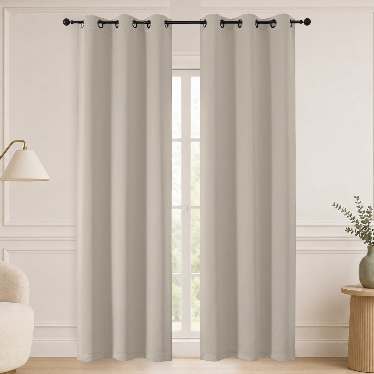 MKHILL Grommet Blackout Curtains, 2 Panels - Stone - 40"W x 84"L - 2 Panels