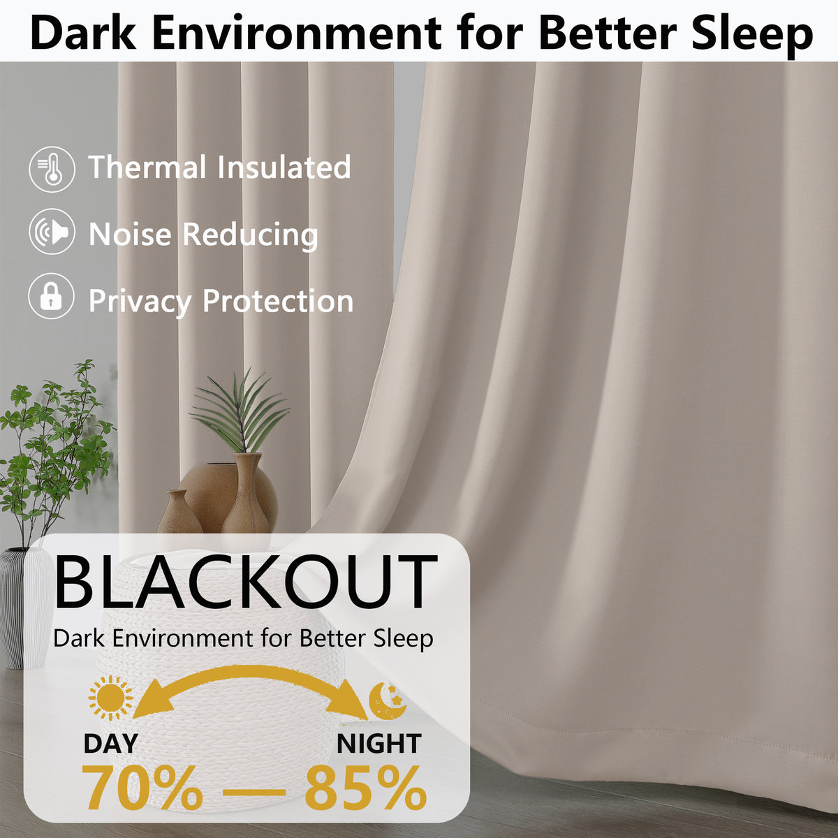 MKHILL Grommet Blackout Curtains, 2 Panels - Stone - product detail