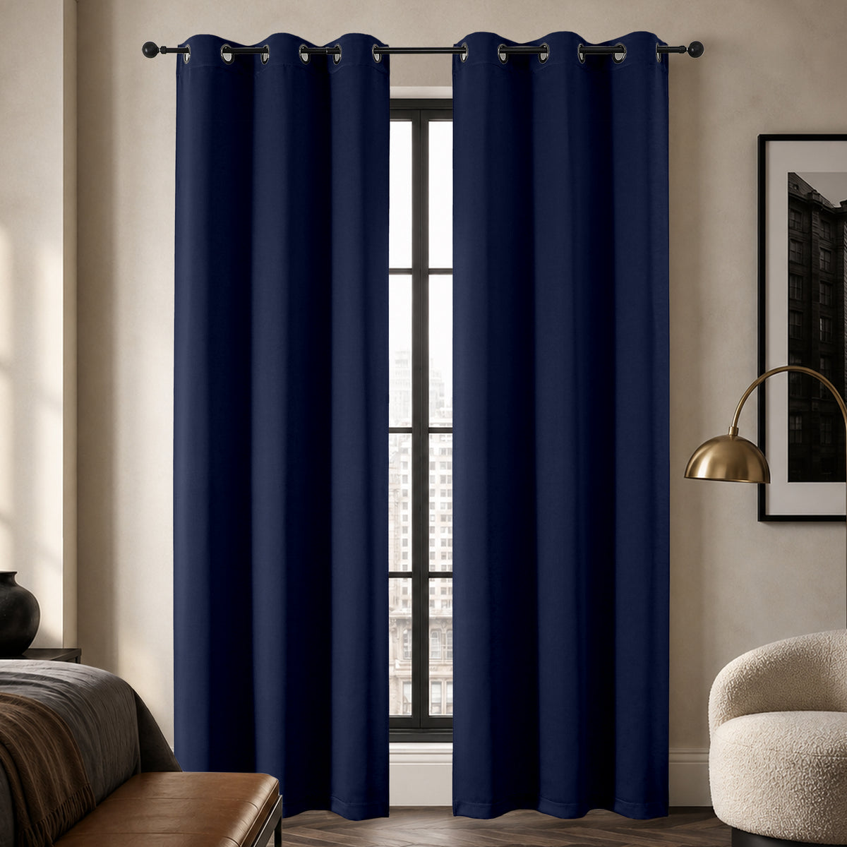 MKHILL Grommet Blackout Curtains, 2 Panels - Navy - 40"W x 72"L - 2 Panels