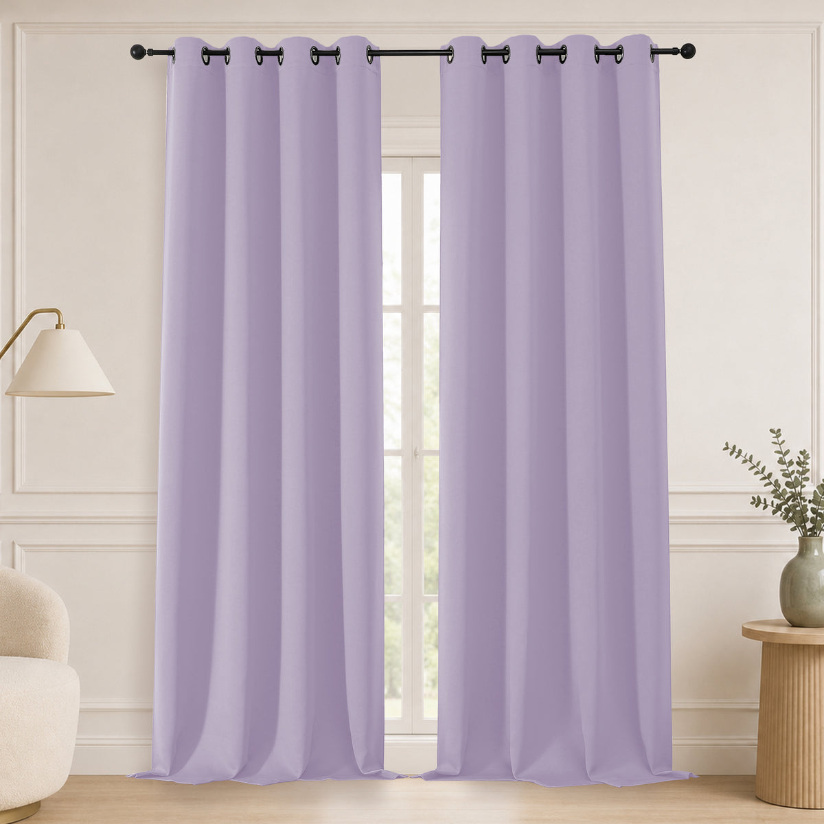 MKHILL Grommet Blackout Curtains, 2 Panels - Lavender - 50"W x 96"L - 2 Panels