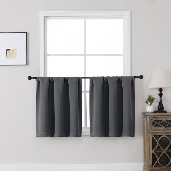 MKHILL Vela Charcoal Short Blackout Curtains 24 Inch 2 Panels