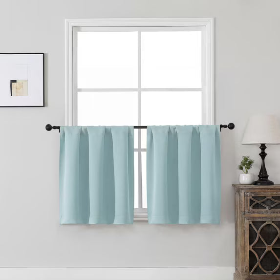 MKHILL Vela Aqua Short Blackout Curtains 36 Inch 2 Panels, Room Darkening Thermal Insulated Rod Pocket Half Window Tier Curtains for Kitchen Sink Bathroom RV Camper