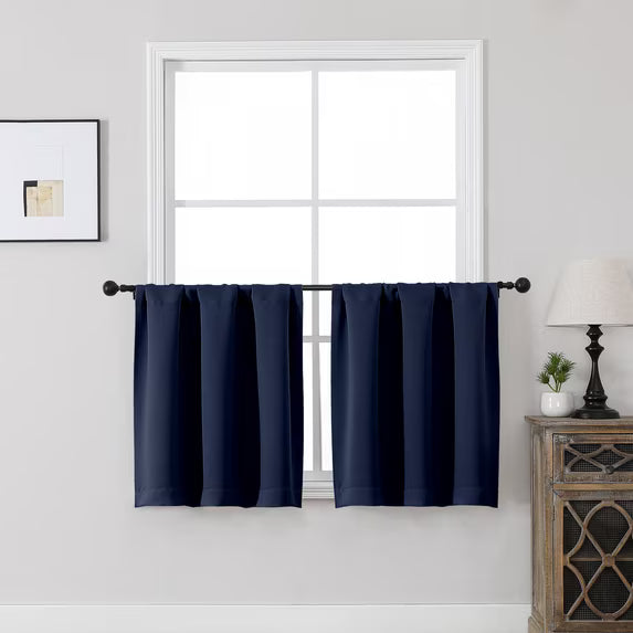 MKHILL Vela Navy Short Blackout Curtains 24 Inch Length 2 Panels