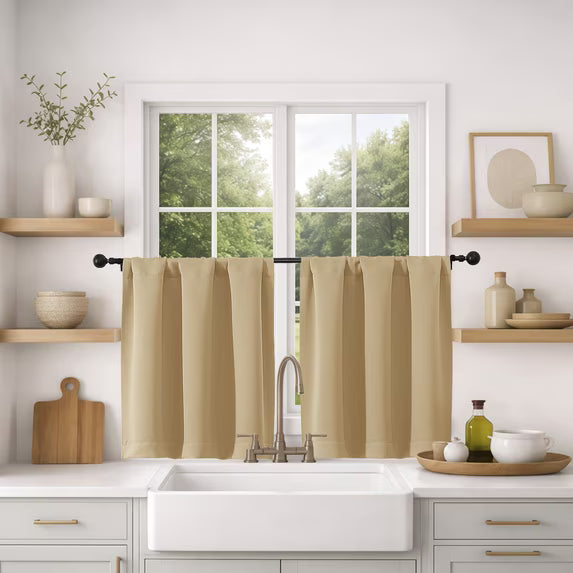 MKHILL Vela Gold Short Blackout Curtains 24 Inch Length 2 Panels