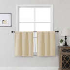 MKHILL Vela Biscotti Beige Short Blackout Curtains 24 Inch 2 Panels, Room Darkening Thermal Insulated Rod Pocket Half Window Tier Curtains for Kitchen Sink Bathroom RV Camper