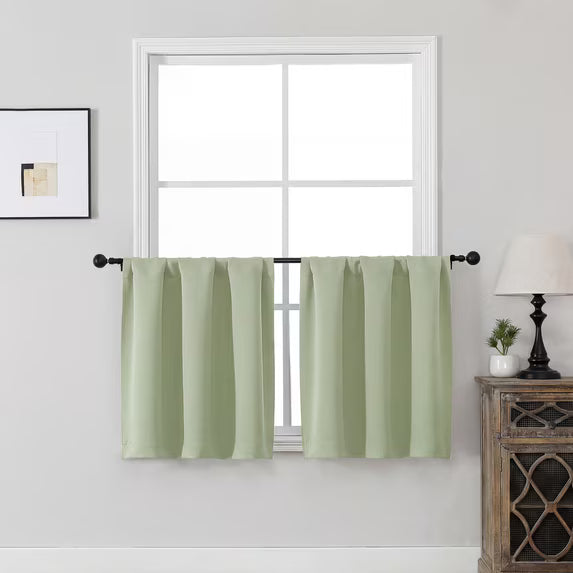 MKHILL Vela Blackout Tier Curtains 24 Inch 2 Panels, Light Green