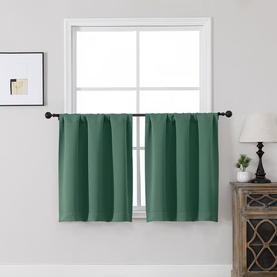 MKHILL Vela Ever Green Blackout Thermal Tier Curtains 2 Panels， 30"W x 24"L