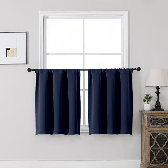 MKHILL Vela Navy Short Blackout Curtains 24 Inch Length 2 Panels