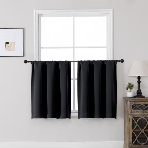 MKHILL Vela Black Blackout Tier Curtains 36 Inch 2 Panels, Thermal Insulated Room Darkening Rod Pocket Cafe