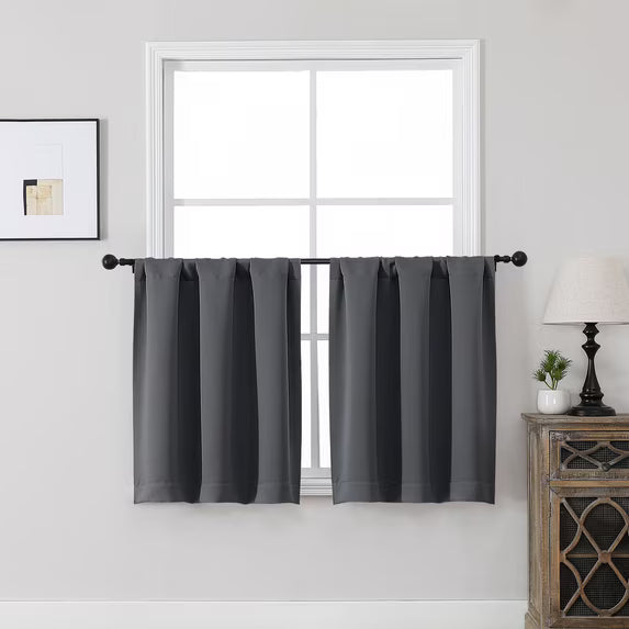 MKHILL Vela Charcoal Short Blackout Curtains 24 Inch 2 Panels