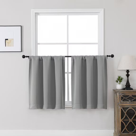 MKHILL Vela Grey Short Blackout Curtains 24 Inch 2 Panels Set