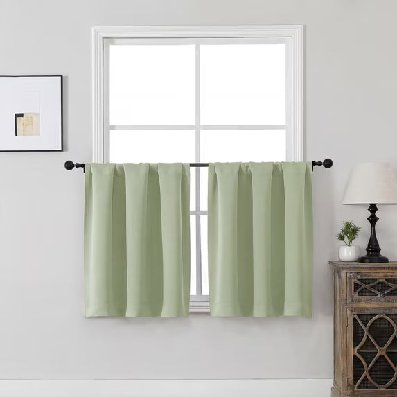 MKHILL Vela Blackout Tier Curtains 24 Inch 2 Panels, Light Green