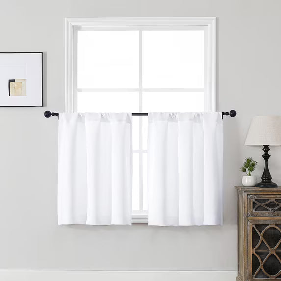 MKHILL Vela Pure White Blackout Tier Curtains 36 Inch Length 2 Panels