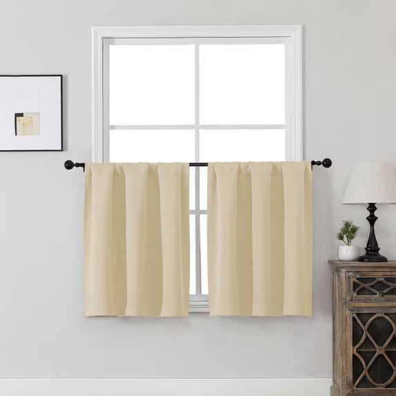 MKHILL Vela Biscotti Beige Short Blackout Curtains 24 Inch 2 Panels, Room Darkening Thermal Insulated Rod Pocket Half Window Tier Curtains for Kitchen Sink Bathroom RV Camper