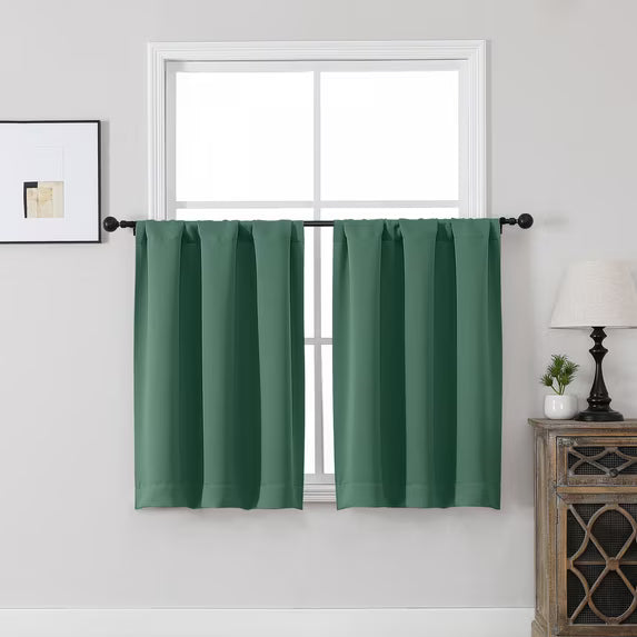 MKHILL Vela Ever Green Blackout Thermal Tier Curtains 2 Panels， 30"W x 24"L