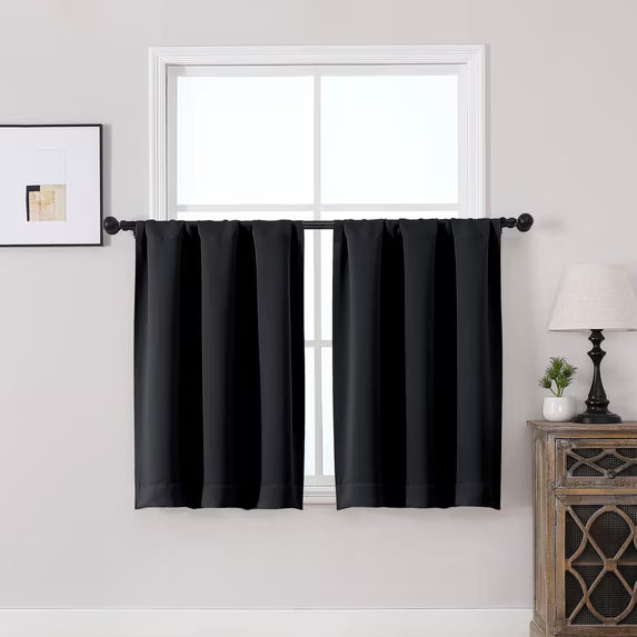 MKHILL Vela Black Blackout Tier Curtains 36 Inch 2 Panels, Thermal Insulated Room Darkening Rod Pocket Cafe