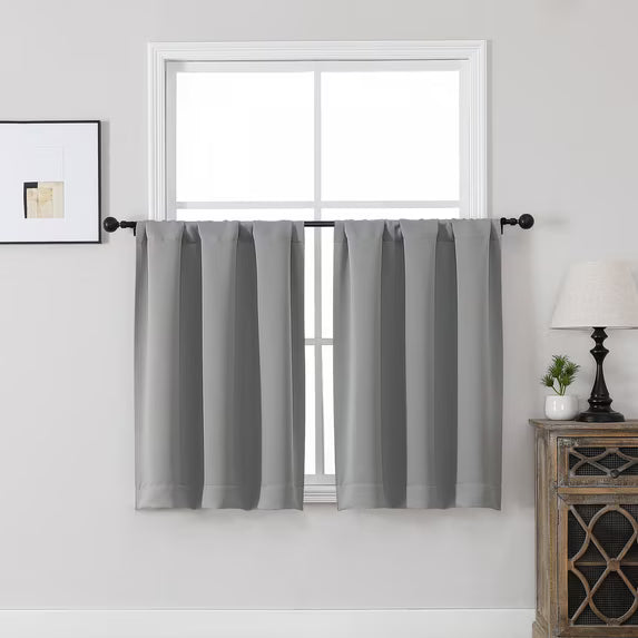 MKHILL Vela Grey Short Blackout Curtains 24 Inch 2 Panels Set