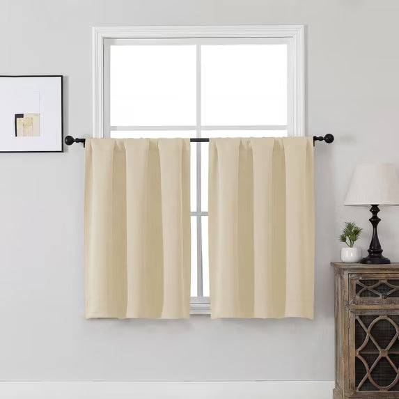 MKHILL Vela Biscotti Beige Short Blackout Curtains 24 Inch 2 Panels, Room Darkening Thermal Insulated Rod Pocket Half Window Tier Curtains for Kitchen Sink Bathroom RV Camper
