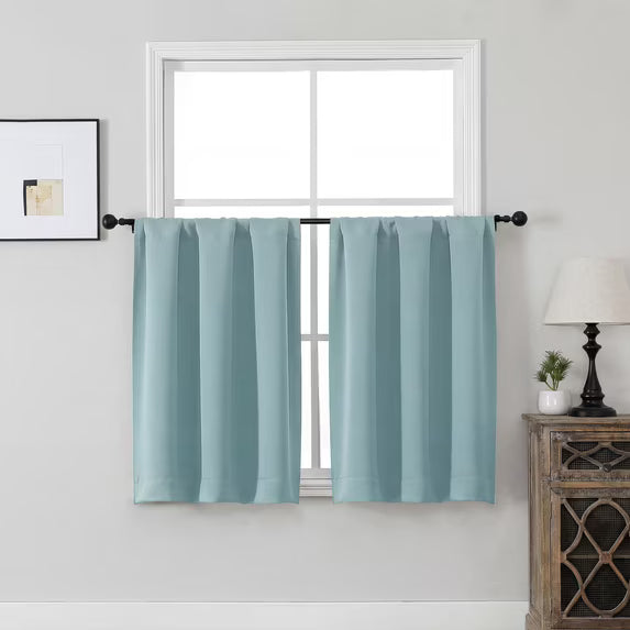 MKHILL Vela Aqua Short Blackout Curtains 36 Inch 2 Panels, Room Darkening Thermal Insulated Rod Pocket Half Window Tier Curtains for Kitchen Sink Bathroom RV Camper
