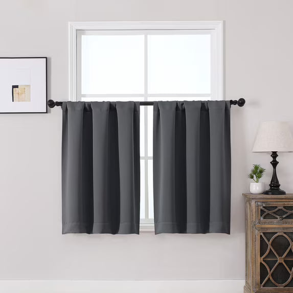 MKHILL Vela Charcoal Short Blackout Curtains 24 Inch 2 Panels